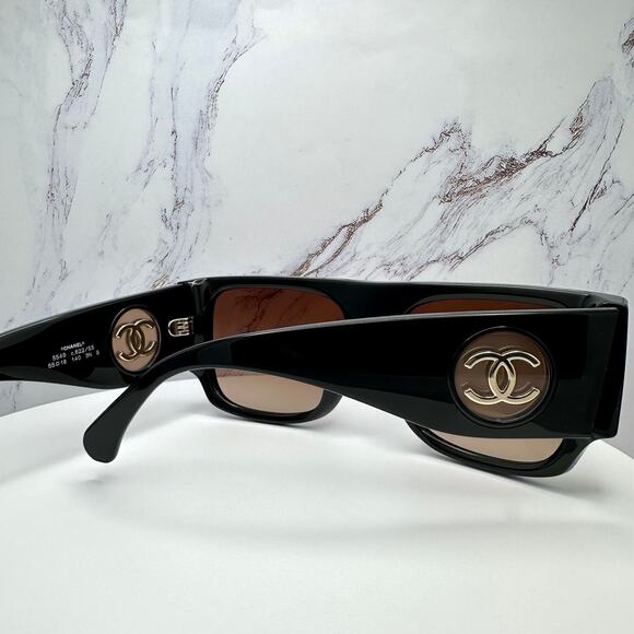CHANEL Sunglasses Black Square Shield Gold CC Gradient Brown Lens - Picture 8 of 16